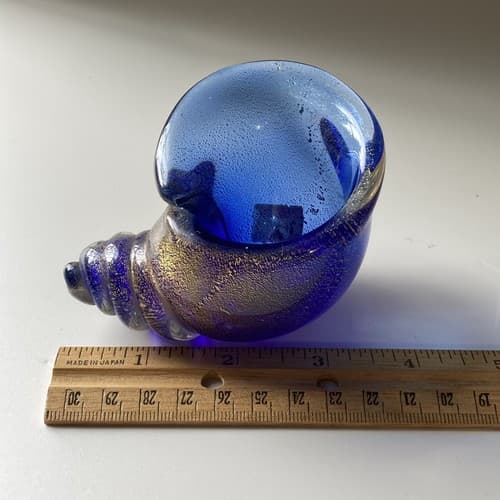 VTG Seguso Vetri D’Arte Murano Art Glass Sea Shell Cornucopia Blue Gold Flecks - Thumbnail 6