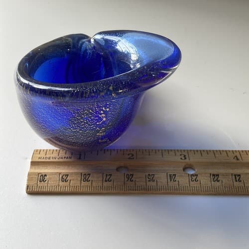 VTG Seguso Vetri D’Arte Murano Art Glass Sea Shell Cornucopia Blue Gold Flecks - Thumbnail 7