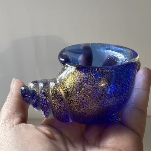 VTG Seguso Vetri D’Arte Murano Art Glass Sea Shell Cornucopia Blue Gold Flecks - Thumbnail 15