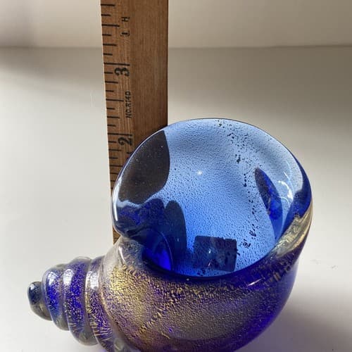 VTG Seguso Vetri D’Arte Murano Art Glass Sea Shell Cornucopia Blue Gold Flecks - Thumbnail 9