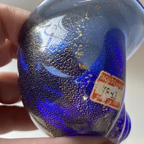 VTG Seguso Vetri D’Arte Murano Art Glass Sea Shell Cornucopia Blue Gold Flecks - Thumbnail 13