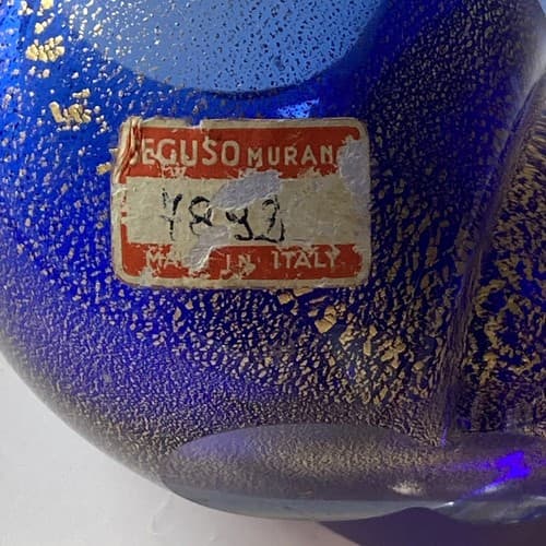 VTG Seguso Vetri D’Arte Murano Art Glass Sea Shell Cornucopia Blue Gold Flecks - Thumbnail 10