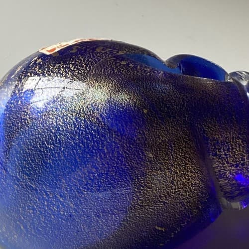 VTG Seguso Vetri D’Arte Murano Art Glass Sea Shell Cornucopia Blue Gold Flecks - Thumbnail 12
