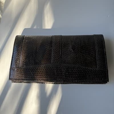 Vintage Brown Snakeskin Wallet Clutch Purse 70s 80s Retro Mob Wife Classic Chic - Thumbnail 23