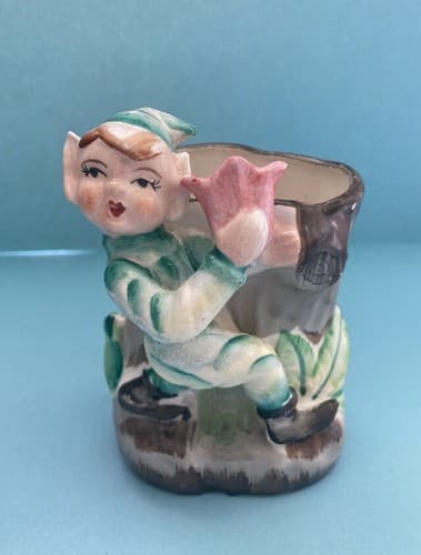 Vintage Forest Elf Ceramic Planter Fairy Core Cottage Core Pen Holder MCM Tulip