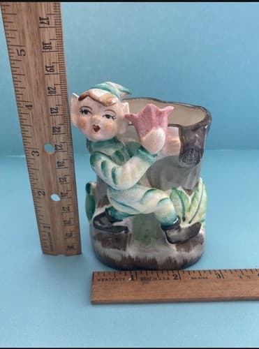 Vintage Forest Elf Ceramic Planter Fairy Core Cottage Core Pen Holder MCM Tulip - Thumbnail 3