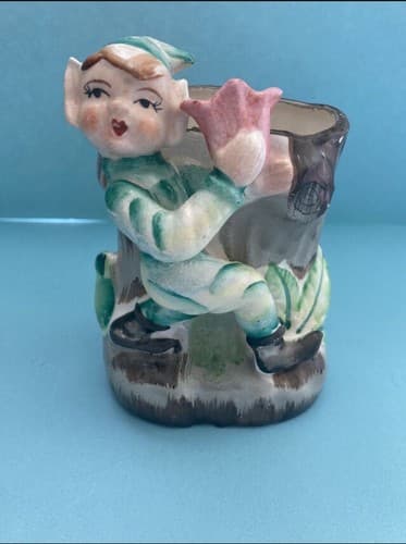 Vintage Forest Elf Ceramic Planter Fairy Core Cottage Core Pen Holder MCM Tulip - Thumbnail 7