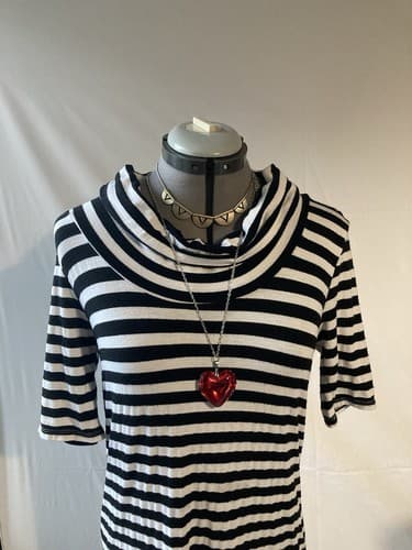 Vintage Forever 21 Cowl Neck Tunic Dress Black White Striped Emo Core Indie SZ L