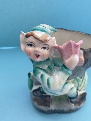 Vintage Forest Elf Ceramic Planter Fairy Core Cottage Core Pen Holder MCM Tulip - Thumbnail 8