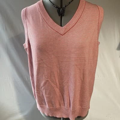 VTG Striped Knit Sweater Vest Womens XL Preppy Office Core Tennis Quiet Luxury