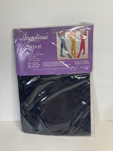 Vintage Angelina Cotton Opaque Black Tights Style 747 One Size 100-165 lbs NOS - Thumbnail 2
