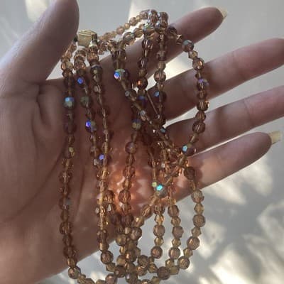 Vintage Amber AB Crystal Long Flapper Style Deco Necklace 50in Runway MCM Retro - Thumbnail 2