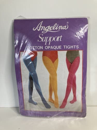 Vintage Angelina Cotton Opaque Black Tights Style 747 One Size 100-165 lbs NOS
