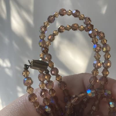 Vintage Amber AB Crystal Long Flapper Style Deco Necklace 50in Runway MCM Retro - Thumbnail 18
