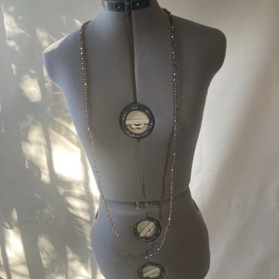 Vintage Amber AB Crystal Long Flapper Style Deco Necklace 50in Runway MCM Retro
