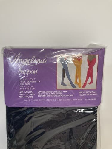 Vintage Angelina Cotton Opaque Black Tights Style 747 One Size 100-165 lbs NOS - Thumbnail 3