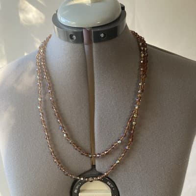 Vintage Amber AB Crystal Long Flapper Style Deco Necklace 50in Runway MCM Retro - Thumbnail 17