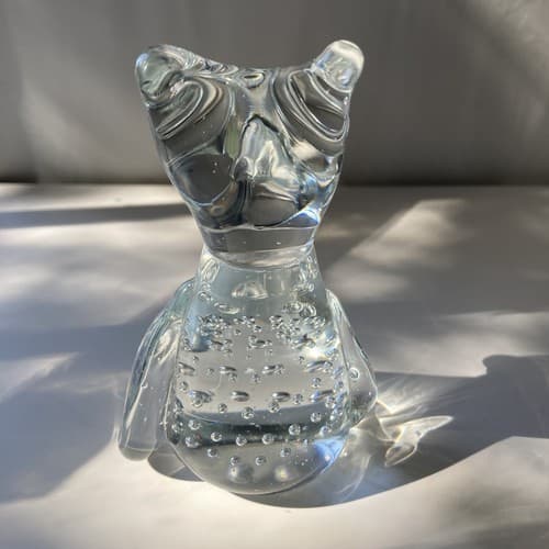 Vintage Art Glass Owl Paperweight Figurine Clear Bullicante Controlled Bubbles - Thumbnail 4