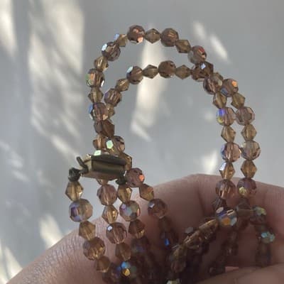 Vintage Amber AB Crystal Long Flapper Style Deco Necklace 50in Runway MCM Retro - Thumbnail 14