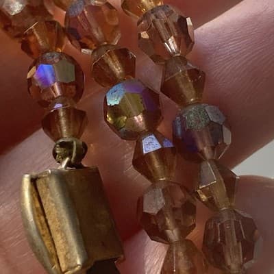 Vintage Amber AB Crystal Long Flapper Style Deco Necklace 50in Runway MCM Retro - Thumbnail 11