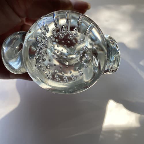 Vintage Art Glass Owl Paperweight Figurine Clear Bullicante Controlled Bubbles - Thumbnail 7