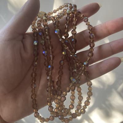 Vintage Amber AB Crystal Long Flapper Style Deco Necklace 50in Runway MCM Retro - Thumbnail 13