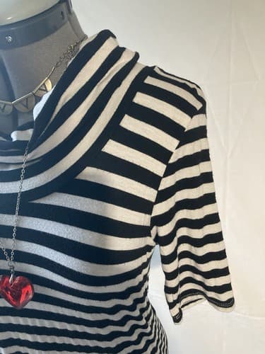 Vintage Forever 21 Cowl Neck Tunic Dress Black White Striped Emo Core Indie SZ L - Thumbnail 10