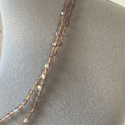 Vintage Amber AB Crystal Long Flapper Style Deco Necklace 50in Runway MCM Retro - Thumbnail 15