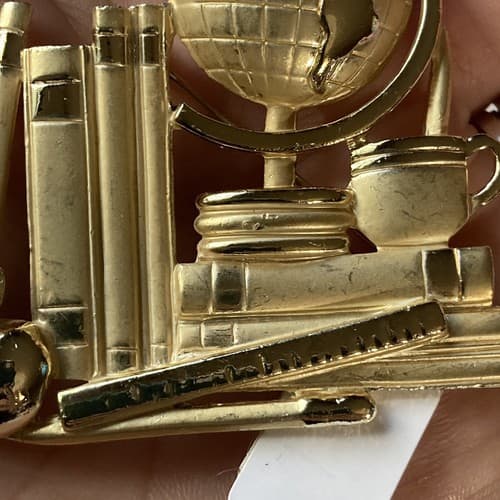 Vintage Matte Gold Tone Teacher Student Classroom Subjects Brooch Pin Globe Vtg - Thumbnail 5
