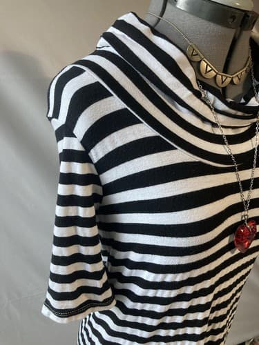 Vintage Forever 21 Cowl Neck Tunic Dress Black White Striped Emo Core Indie SZ L - Thumbnail 7