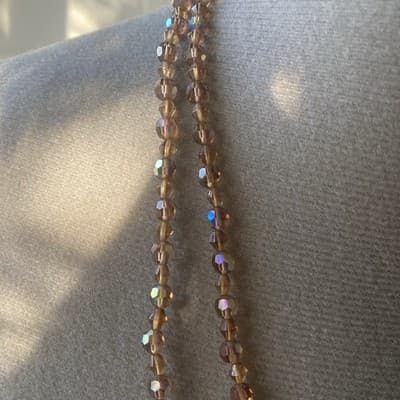 Vintage Amber AB Crystal Long Flapper Style Deco Necklace 50in Runway MCM Retro - Thumbnail 8