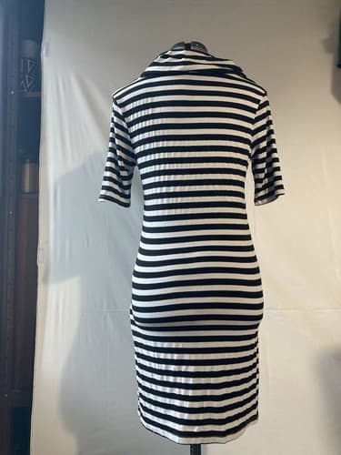 Vintage Forever 21 Cowl Neck Tunic Dress Black White Striped Emo Core Indie SZ L - Thumbnail 3