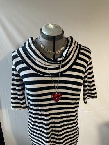 Vintage Forever 21 Cowl Neck Tunic Dress Black White Striped Emo Core Indie SZ L - Thumbnail 9