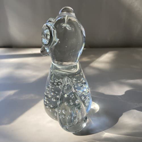 Vintage Art Glass Owl Paperweight Figurine Clear Bullicante Controlled Bubbles - Thumbnail 6