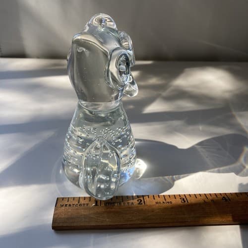 Vintage Art Glass Owl Paperweight Figurine Clear Bullicante Controlled Bubbles - Thumbnail 3