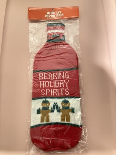 Vintage Christmas Midwest Importers Knit Wine Spirits bottle Sleeve Holiday Bar