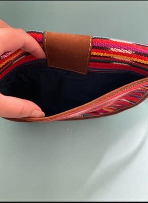 Ethnic Woven Colorful Cross Body Purse Leather Strap Meda Guatemala Artisan 7X7 - Thumbnail 7
