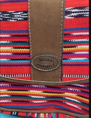 Ethnic Woven Colorful Cross Body Purse Leather Strap Meda Guatemala Artisan 7X7 - Thumbnail 6