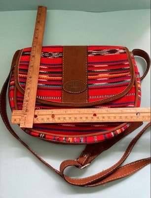 Ethnic Woven Colorful Cross Body Purse Leather Strap Meda Guatemala Artisan 7X7 - Thumbnail 3