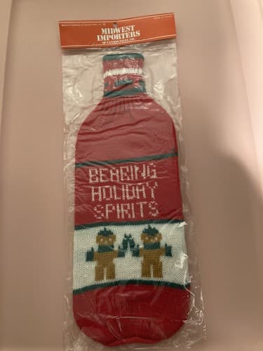 Vintage Christmas Midwest Importers Knit Wine Spirits bottle Sleeve Holiday Bar - Thumbnail 2