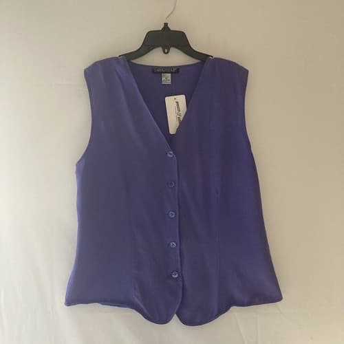 VTG 90s Silk Vest Women’s XL Festival Purple Boho Minimalist Chic Office Siren - Thumbnail 10