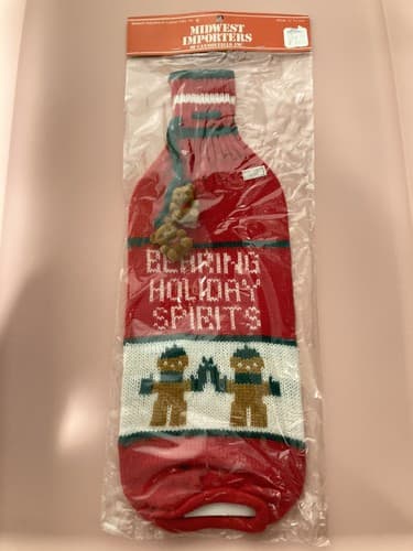 Vintage Christmas Midwest Importers Knit Wine Spirits bottle Sleeve Holiday Bar - Thumbnail 5