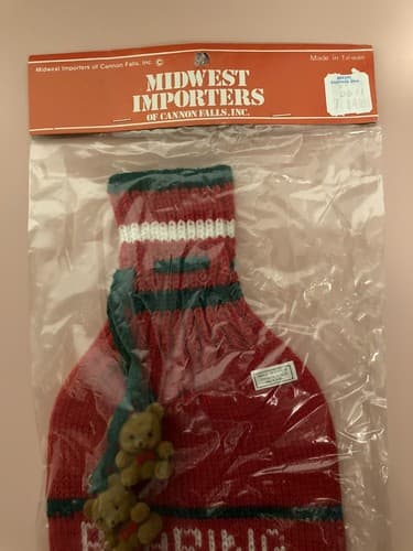 Vintage Christmas Midwest Importers Knit Wine Spirits bottle Sleeve Holiday Bar - Thumbnail 4