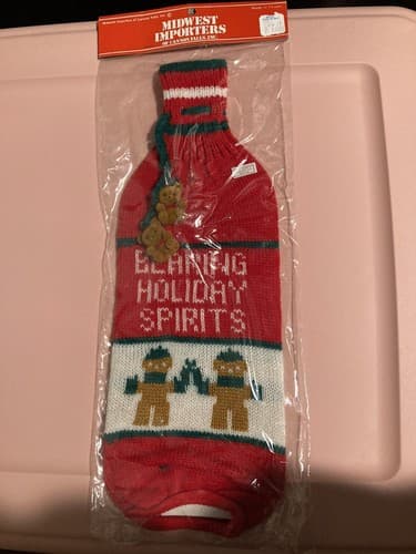 Vintage Christmas Midwest Importers Knit Wine Spirits bottle Sleeve Holiday Bar - Thumbnail 6