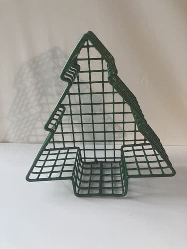 Vintage Christmas Tree Wire Grid Basket Green Coated Post Modern VTG XMAS 7in