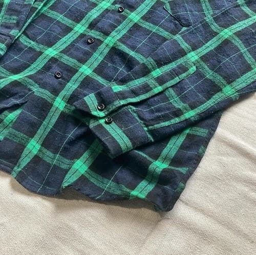 Vintage Men's Green Blue Plaid Button Down Flannel Shirt MEDIUM GRUNGE Preppy - Thumbnail 5