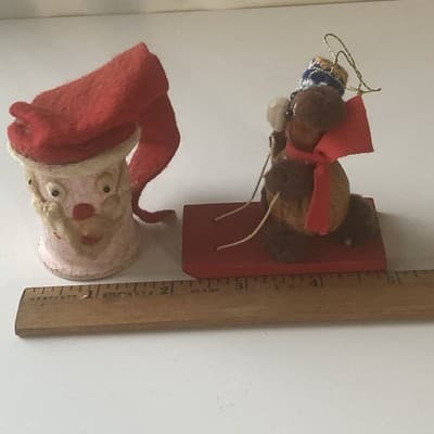 Vintage Handmade Craft Christmas Ornaments Lot of 2 Cute Retro Home Santa Head - Thumbnail 6