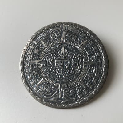 Vintage MCM Sterling Silver 925 Aztec Mayan Calendar Pendant Brooch RMM Mexico