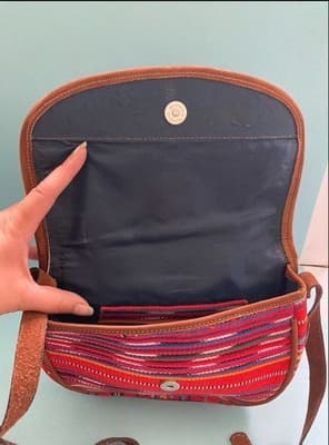Ethnic Woven Colorful Cross Body Purse Leather Strap Meda Guatemala Artisan 7X7 - Thumbnail 5
