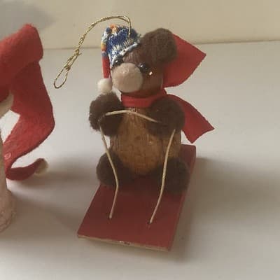 Vintage Handmade Craft Christmas Ornaments Lot of 2 Cute Retro Home Santa Head - Thumbnail 3